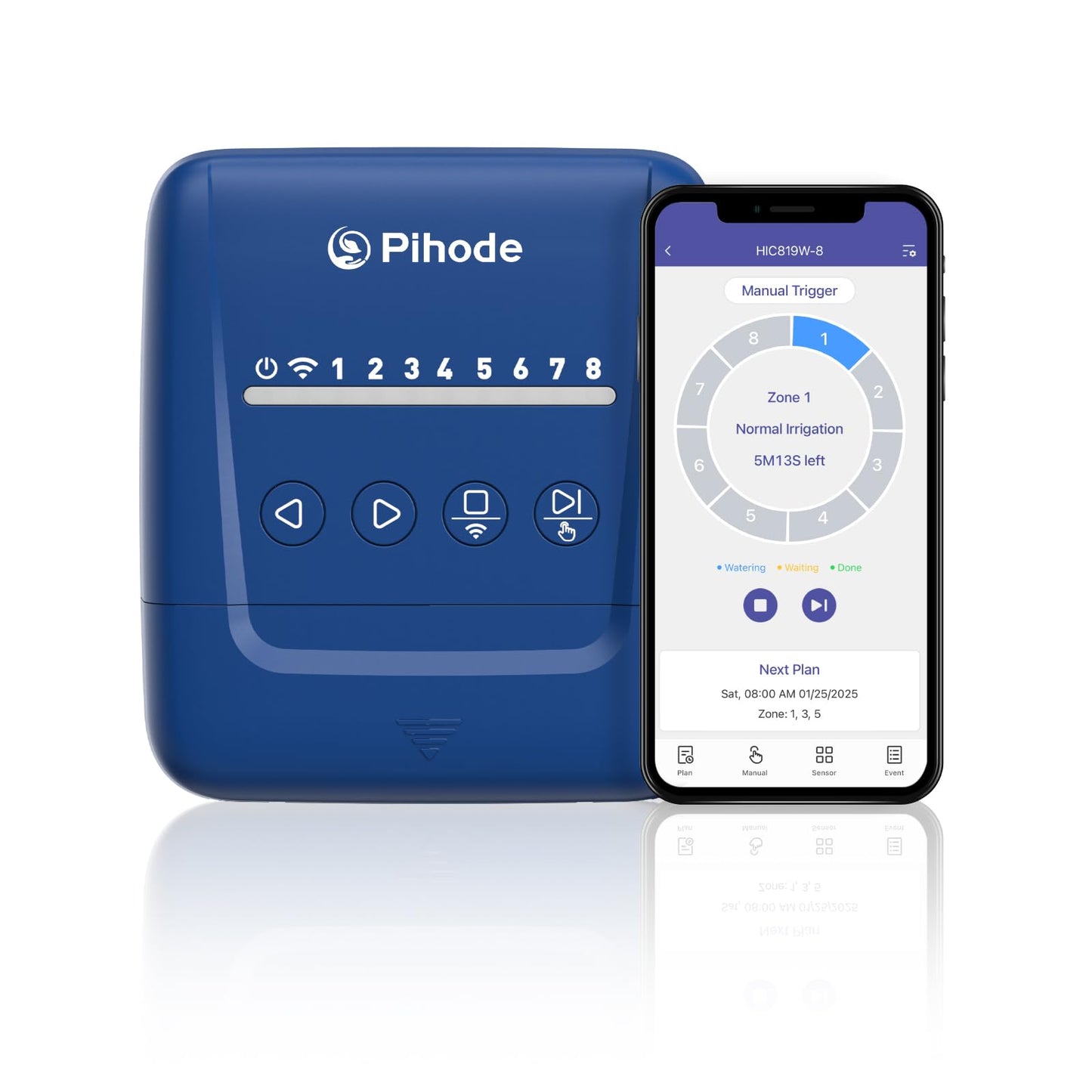 8 Zone Smart Sprinkler Controller with Local Weather Intelligence and Atmosphere Lights, Automated Watering and App Control WiFi Irrigation System, Save Water Through Rain Skip