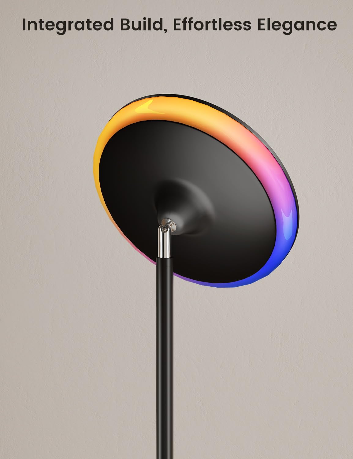 UFO LED Torchiere Floor Lamp with RGB Ambient Light, 42W 3700LM Bright Dimmable Sky Lamp,71in Modern Tall Standing Lamp with Remote Touch Control&Timer,for Living Room Bedroom Office Gaming Room,Black