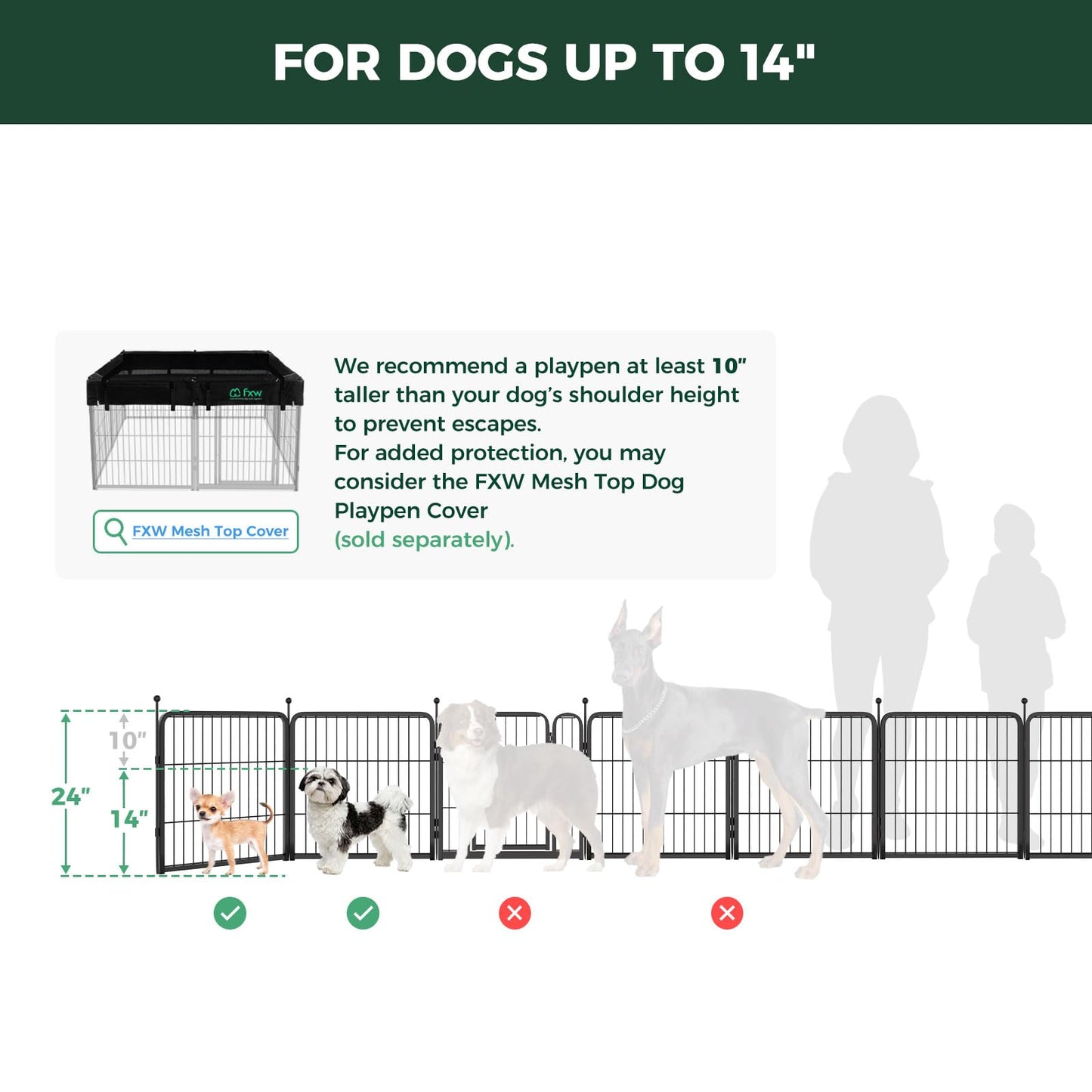 FXW Rollick Unleashed Dog Playpen for Indoor, Yard, RV Camping, 24 inch 16 Panels for Small and Puppy Dogs, Black│Patented