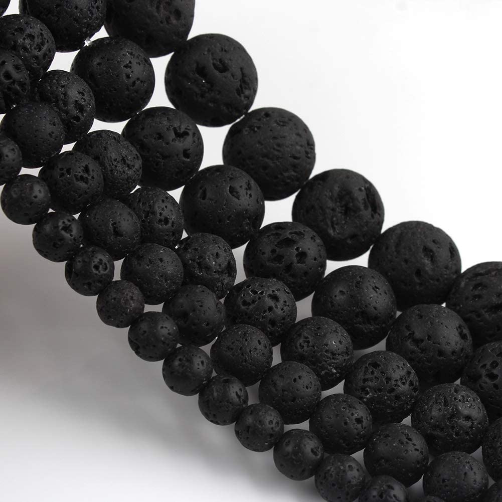 45pcs 8mm Natural Stone Beads Black Lava Beads Energy Crystal Power Gemstone for Jewelry Making, DIY Bracelet Necklace