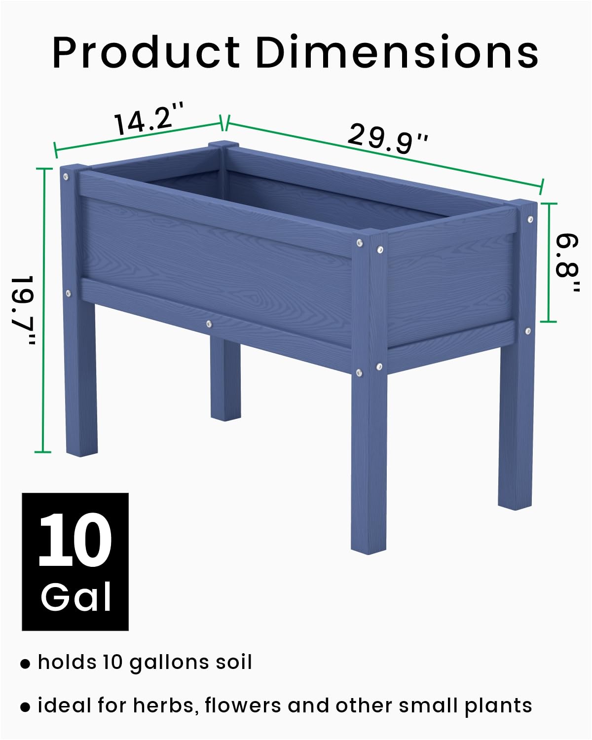 BIVODA Small HDPE Raised Garden Bed, Elevated Planter Box with Legs, Outdoor All-Weather Planter Raised Beds for Seeds, Herbs, Flowers, Vegetables (Navy Blue)