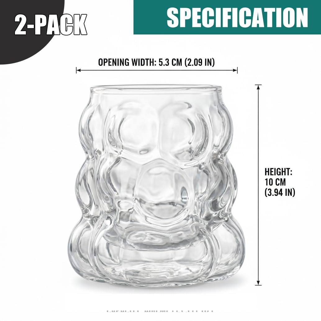 2PCS Small Bubble Glass Bud Vase: Light Weight Short Wide Mouth Crystal Clear Vase - Mini Aesthetic Funky Vase for Hydroponic Plants, Dried Flowers, Table Centerpiece, Coffee Side & Desk Modern Decor