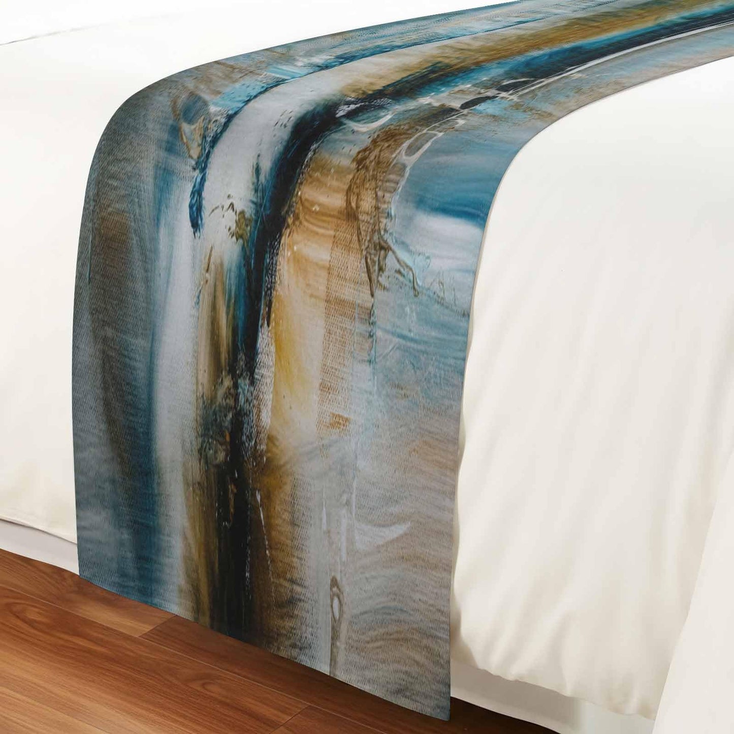 ZFUNCING Abstract Mottled Turquoise Green Gray Art Bed Runners for Bedroom Hotel,Decorative Bedding Scarf Retro Painting Bed End Blanket Bedding Runner Scarves for Queen Size Bed,94x20in