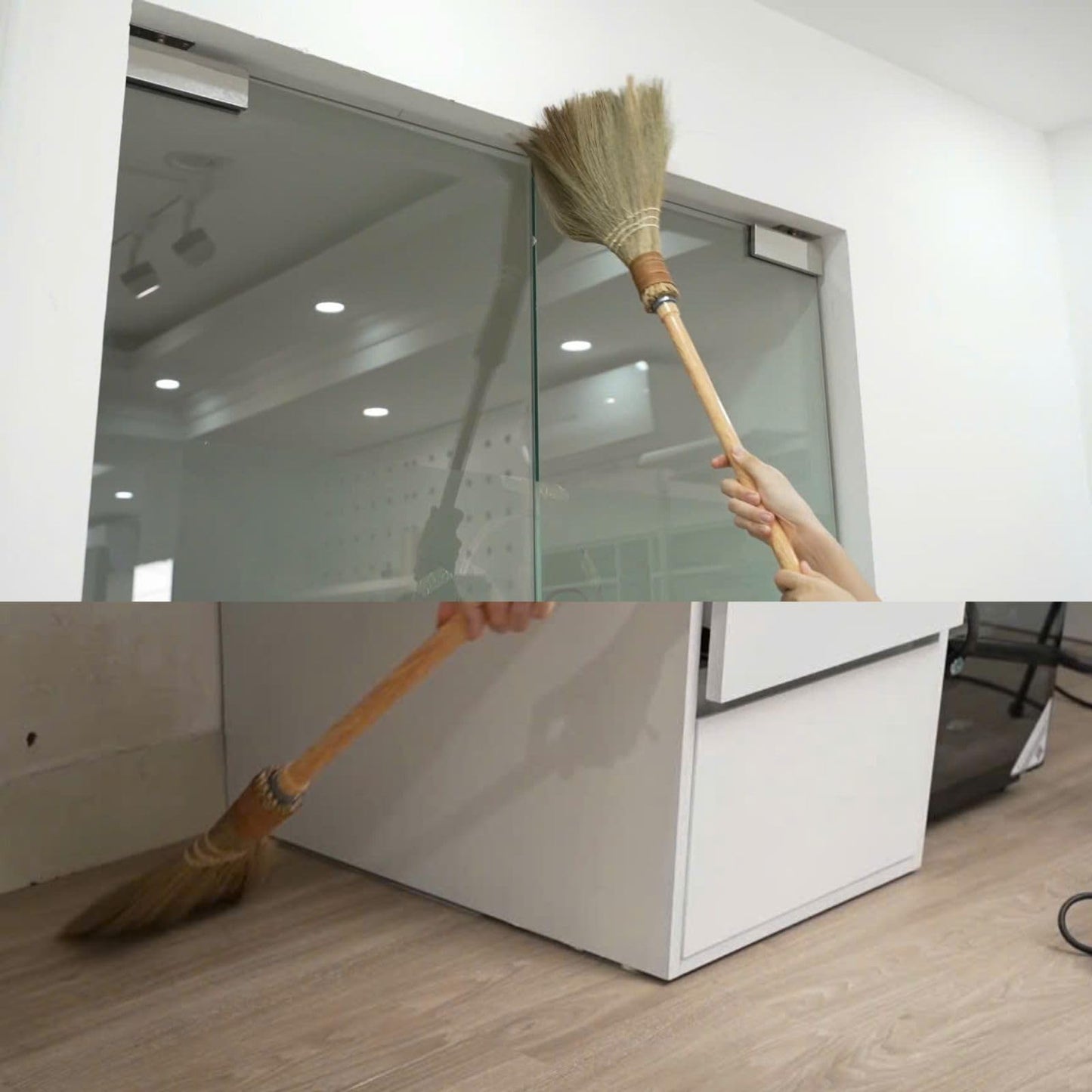 BMart Home Small Natural Whisk Sweeping Hand Handle Broom - Vietnamese Straw Soft Broom for Cleaning - Decoration Items - Indoor - Outdoor - 9.84'' Width, 27.95" Length