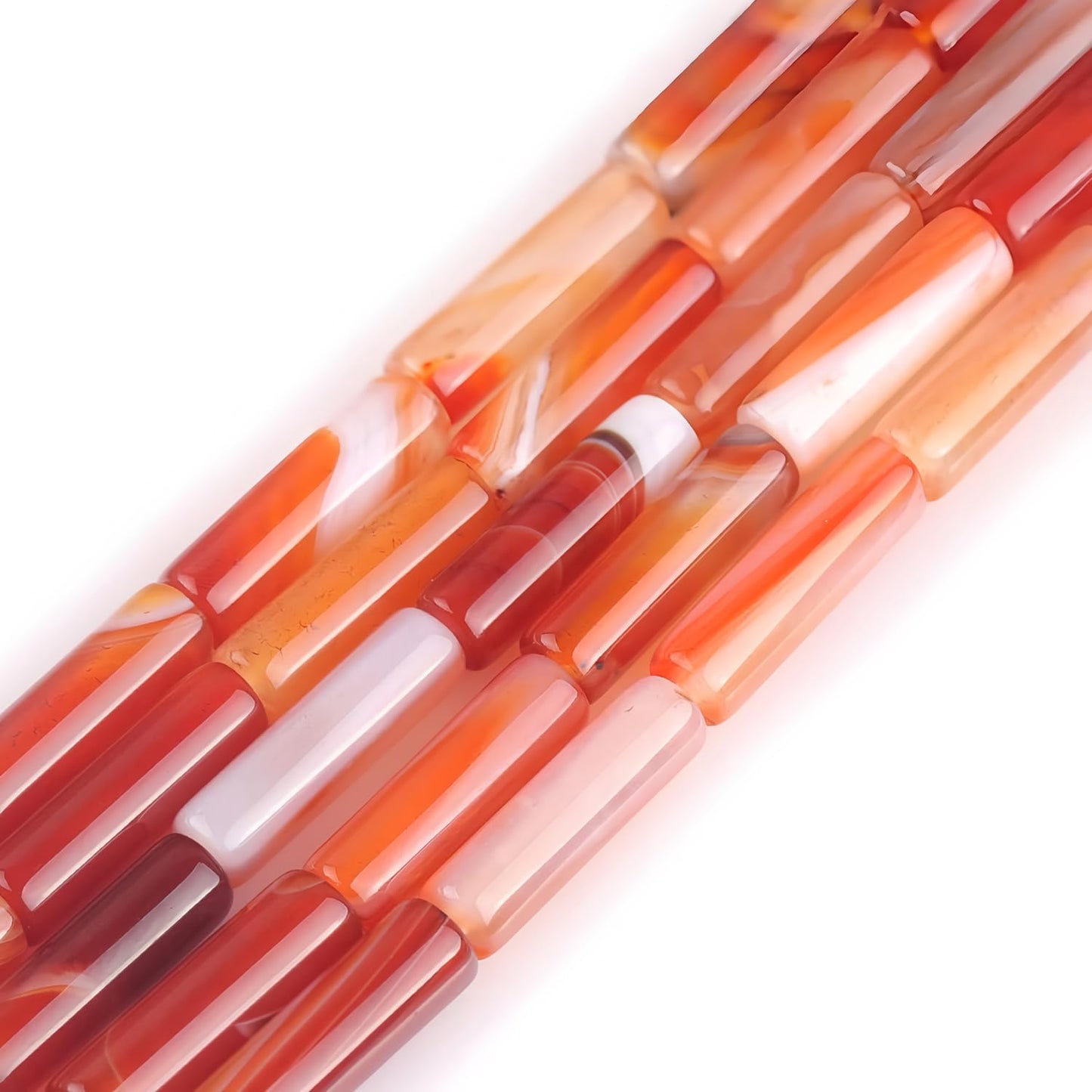 HAAMIIQII Natural Orange Red Carnelian Tube Beads 13x4mm Column Stone Cylinder Gemstone Loose Beads for Jewelry Making Strand 15 Inch (28-29pcs)