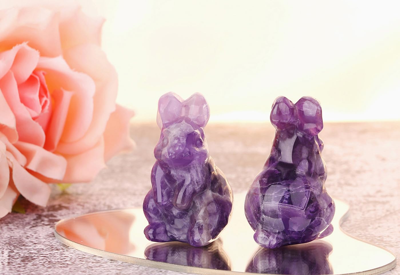 QINJIEJIE 2" Easter Decor Amethyst Bunny Statue Crystals Rabbit Figurine Healing Stones Natural Gemstones Polished Pocket Purple Bunny Decor for Home Spring Easter Gifts for Mom Women