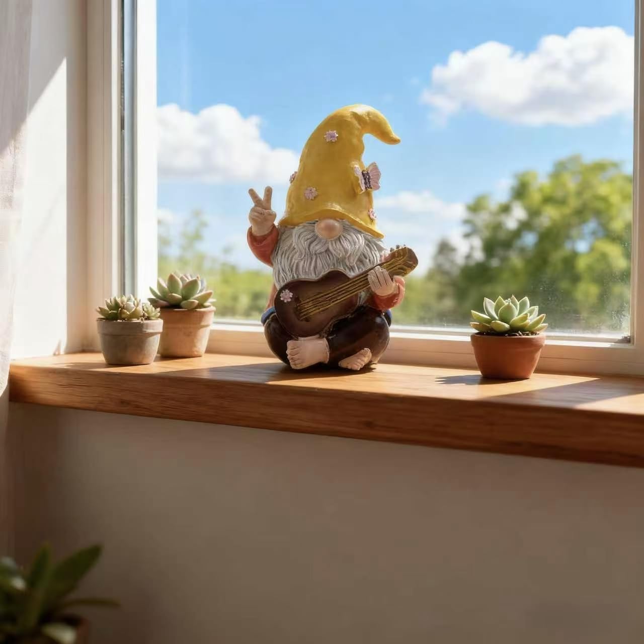 Garden Hippie Gnome Decor Statue,Funny Garden Gnomes with Peace Sign Decor Outdoor ，for House,Lawn,Patio and Porch, Gifts for Friend,Family. (Yellow)