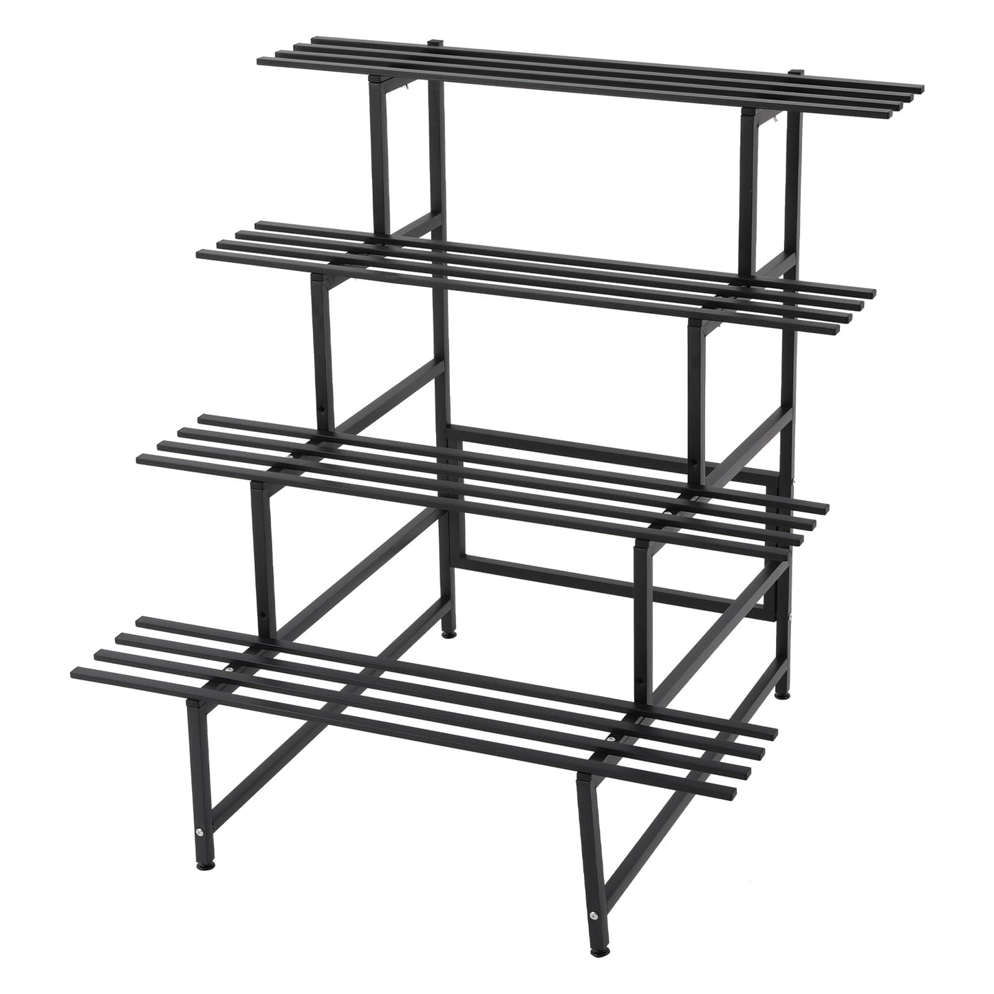 GALAXYWAY 4 Tier Black Metal Plant Stand, Stair Step Plant Stand Indoor Outdoor Tiered Planter Shelf Ladder Flower Pot Holder Plant Stands for Patio Garden Balcony
