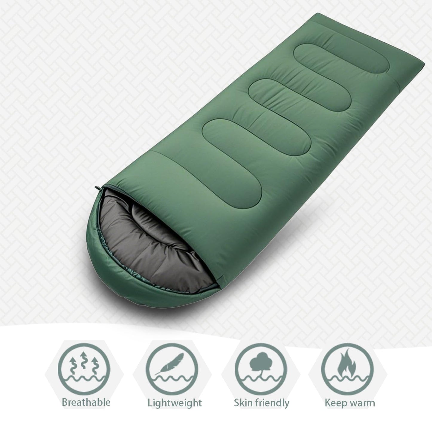Wind Tour 3 Season Lightweight Waterproof Sleeping Bag Indoor & Outdoor for Hiking Backpacking Camping Traveling (2.2 lb | Green)