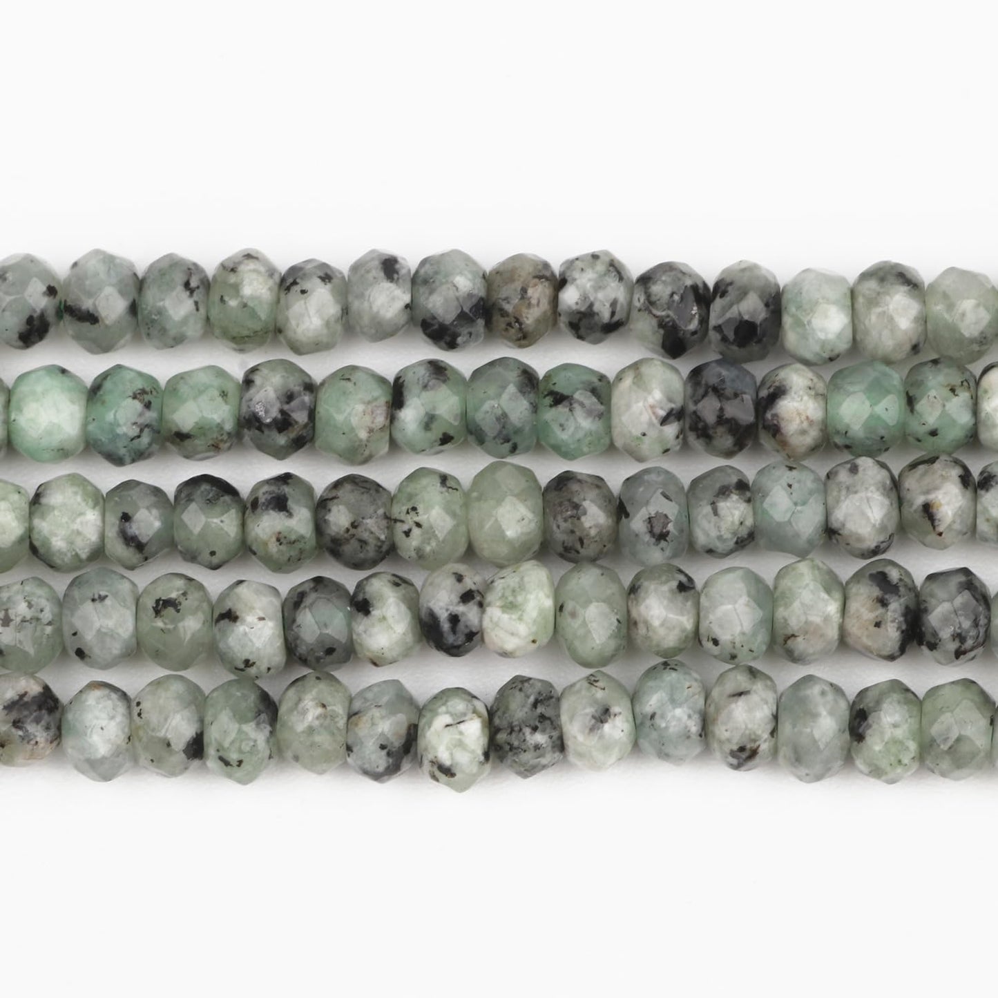 2 String 220PCS 3x5mm Natural Green Color Speckled Beads for Jewelry Making, Songxi Facted Loose Gemstone Beads for DIY Bracelet Necklace Making Supplies with Energy Healing Chakra Power