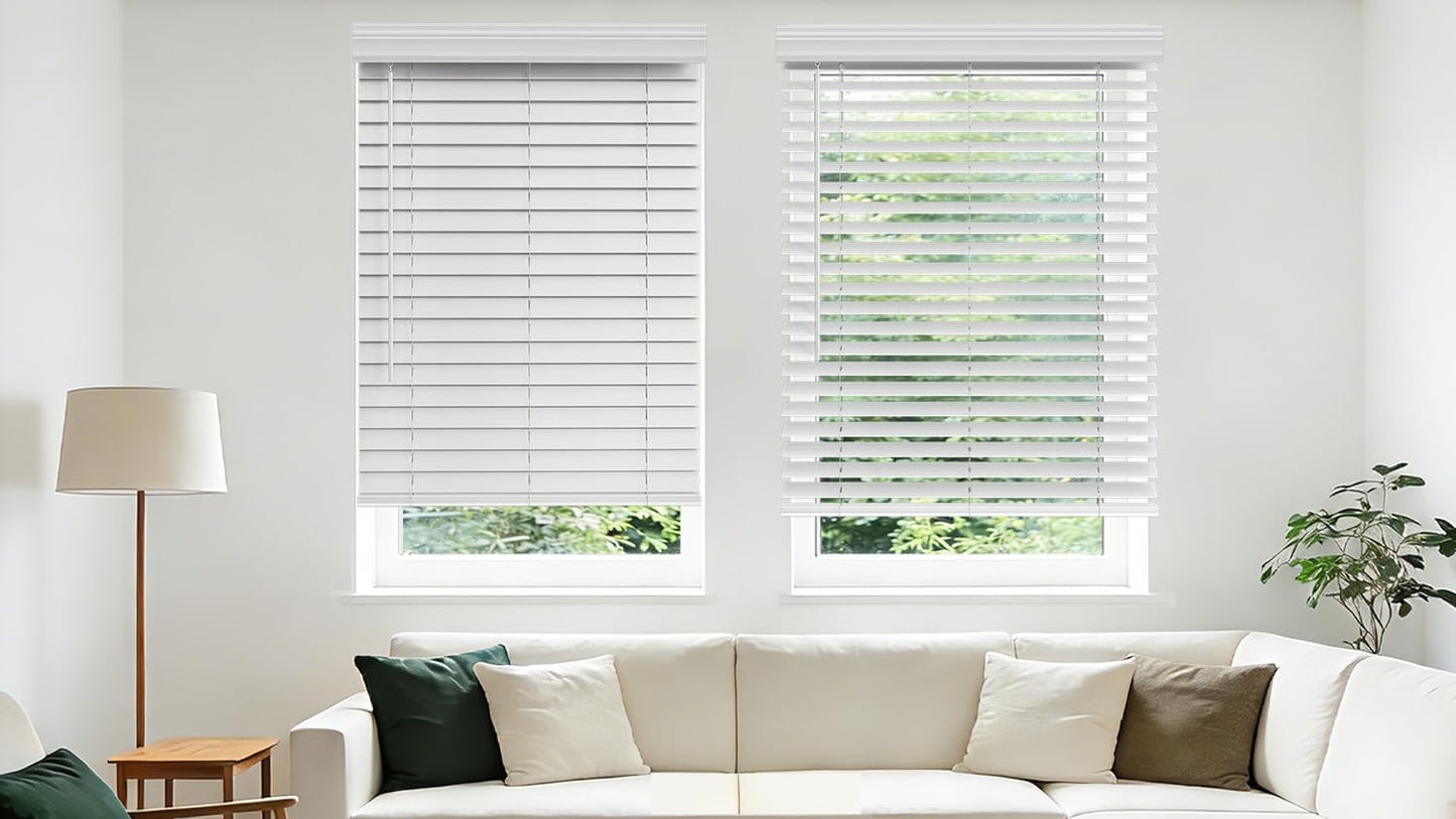 Allesin zen Cordless Faux Wood Blinds with Classic Valance, 2" Blinds for Indoor Windows-22 W x 48" H-White, Smooth Lift Operation, Horizontal Window Blinds for Home and Office