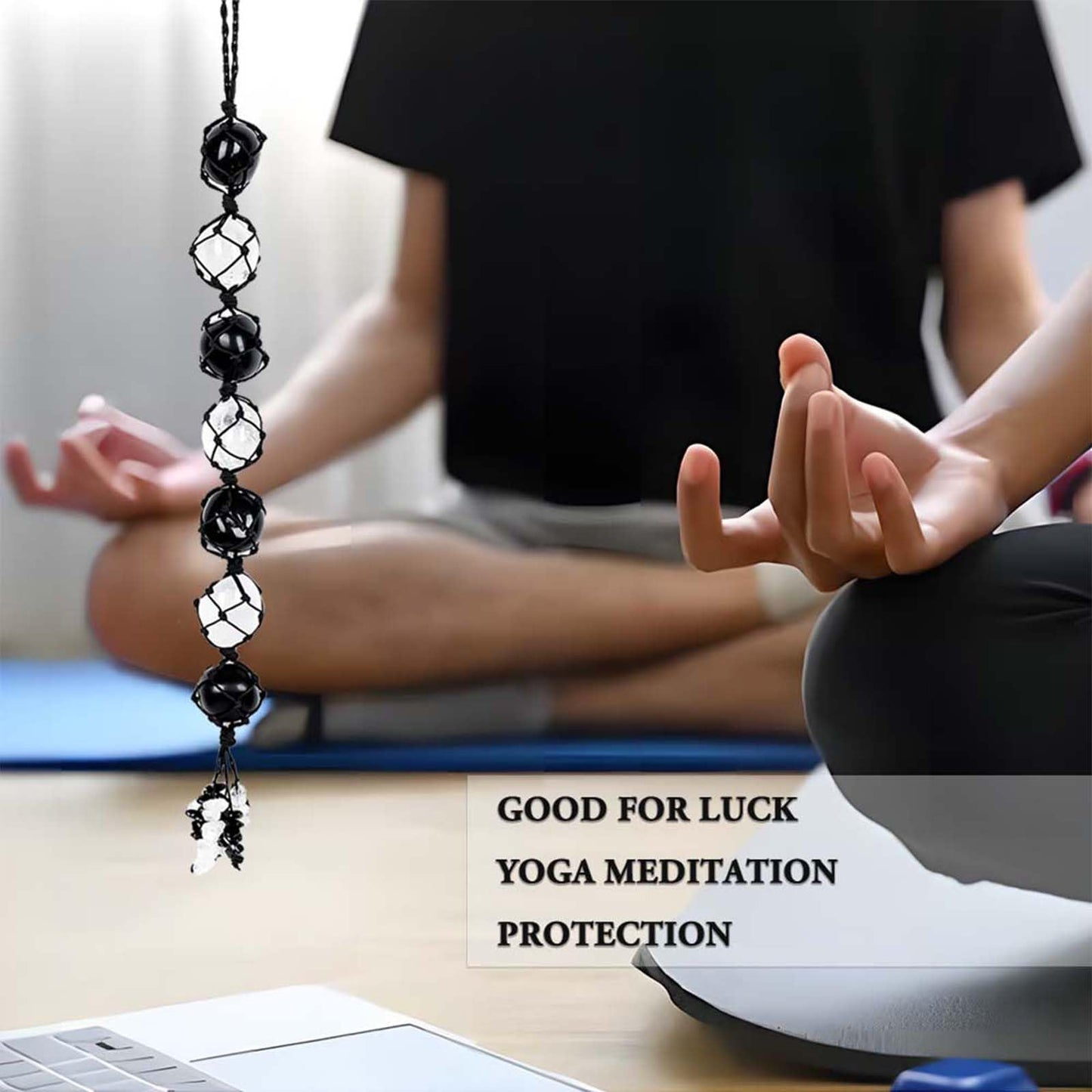 Runyangshi Hanging Car Charm Clearn Crystal Black Obsidian Healing Crystal and Stones Natural Crystals Car Hanging Omament with Chips Stones Accessories Rearview Mirror Decorations