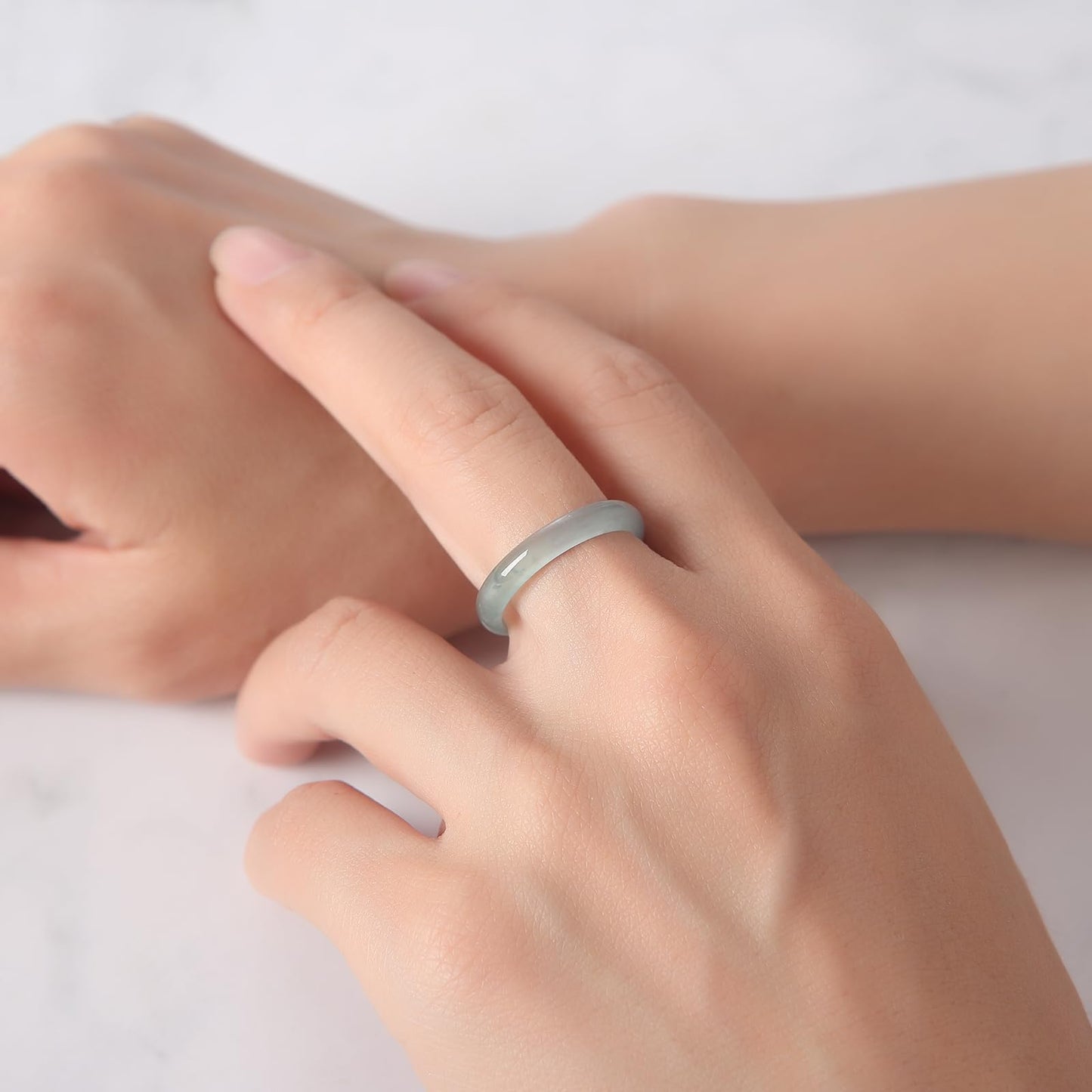 QVFVJA Real Jade Rings for Women Men Genuine Icy Jadeite Light Green Natural Stone Band Ring Good Luck Jewelry for Mom Wife Birthday Christmas Valentine's Day Gifts
