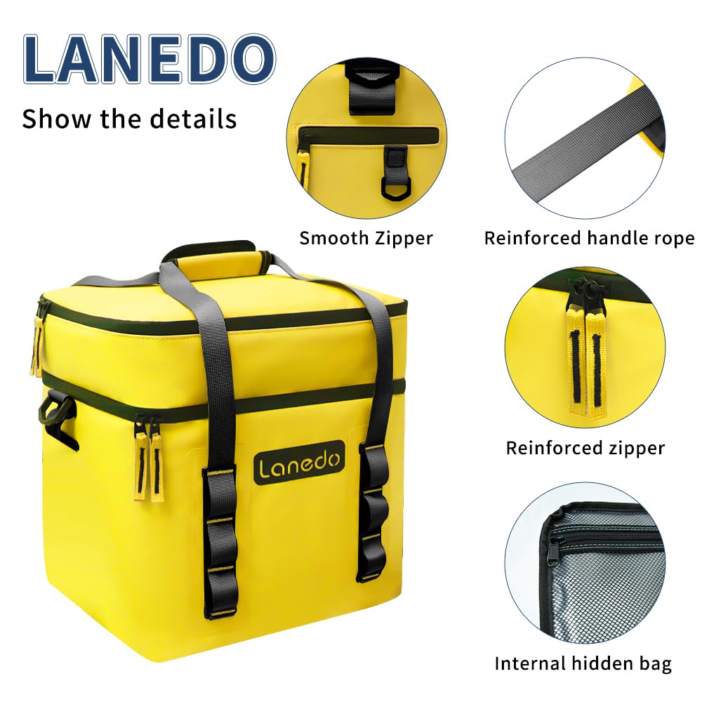 Lanedo Lunch Soft Cooler 20 Can, Soft Carrying Handle Insulated Bag Portable Ice Chest Box for Lunch, Beach, Drink, Beverage, Travel, Camping, Picnic, Car, Trips, Cooler Leak-Proof (Orange)