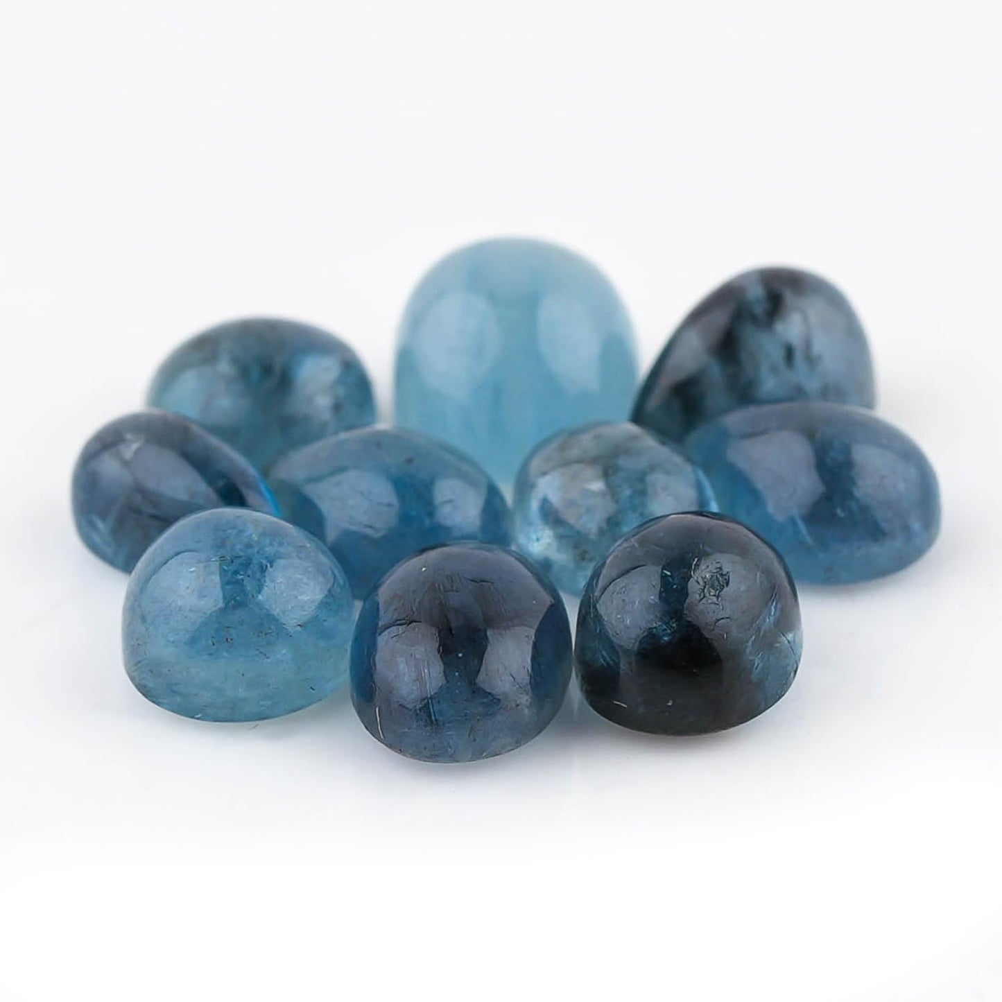 CRYSTALIS (10pcs) AAA+ Deep Sea Blue Aquamarine Natural Loose Gemstone Wholesale Bulk Cabochons Jewelry Making Supply, Chakra Healing Polished Stone, DIY, Gem Collection (5-8mm)