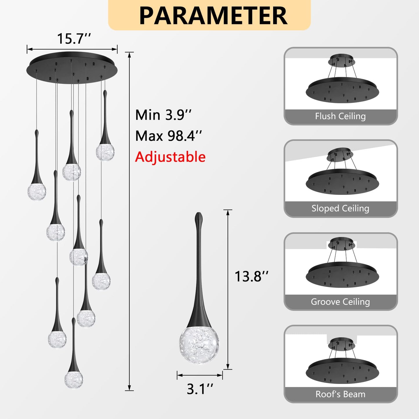 cenozo 9 Light Modern Glam Crystal Chandelier for High Ceiling LED Dimmable Ceiling Pendant Light Staircase Foyer Enterway Living Room Chandelier Lighting Antique Black