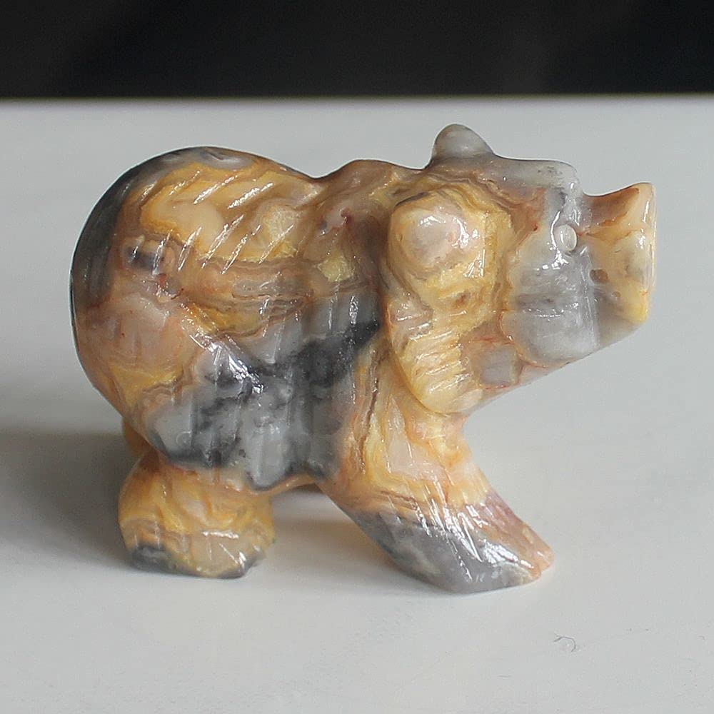2'' Hand Carved Mixed gemstome Crystal Bear Figurine Animal Carving (Crazy lace Agate 2)