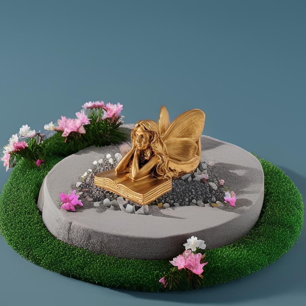 wsmart Fairy Figurines - Golden Fairy Reading Statue for Garden, Home Decor, Small Outdoor Angel Figurines, Unique Gift Idea