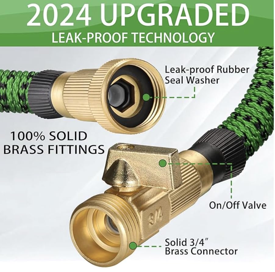 J&B XpandaHose 50ft Expandable Garden Hose – Ultra-Strong 3750D, 4-Layer Latex Core, Brass 3/4" Connectors, 10-Pattern Nozzle & Storage Bag – Lightweight, Kink-Reducing, Leak-Resistant