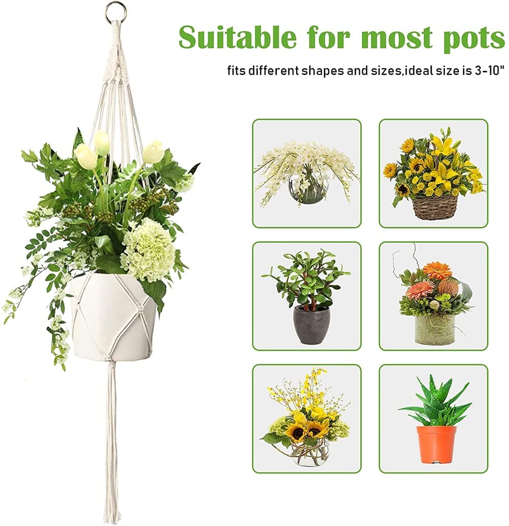 AroudightElive Plant Holder Basket Handmade Macrame Plant Hanger Flower Pot for wall Decoration countyard Garden Knotted Lifting(11)