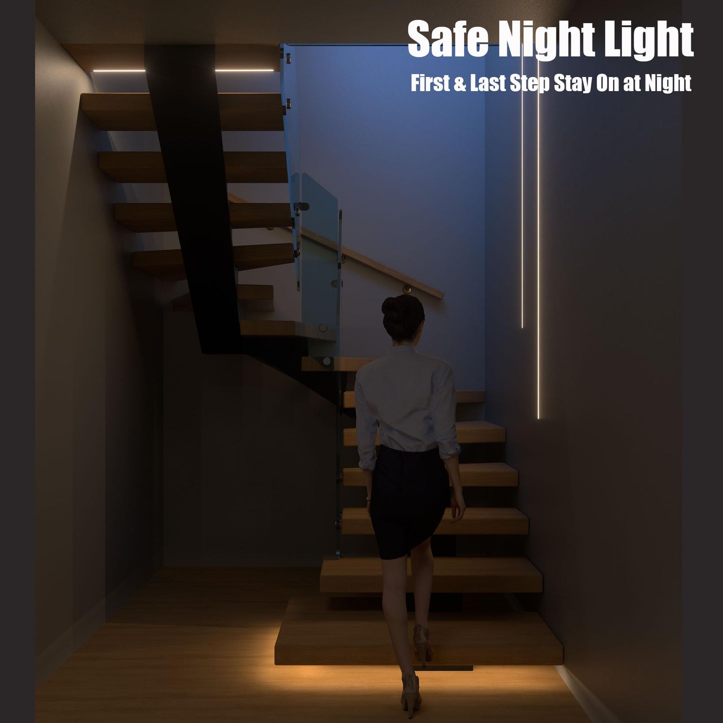DEIGCYU Motion-Activated LED Stair Lighting Kit DE-320, 42" Cuttable Strip Light for Indoor Floating Mono Stringer & Cantilever Stairs (Warm White 3000K,20 Steps)