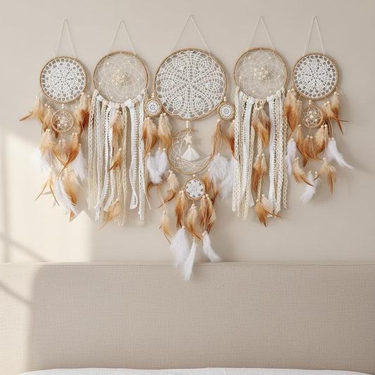 Dream Catchers Boho Wall Decor Moon and Sun Feather Handmade Traditional Dream Catcher Wall Hanging Decor for Kids Bedroom Adult Living Room Home Bohemian Decorations (Camels Set)