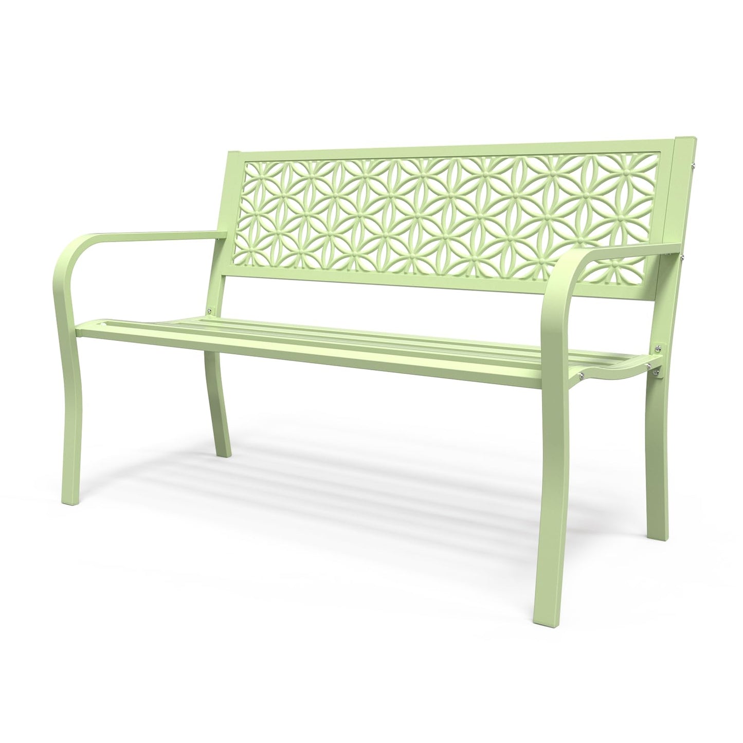 VINGLI 50" Outdoor Bench Metal with Floral Back, Garden Bench Front Porch Bench for Yard Patio Entryway Park Outside, 800lb Capacity - Green