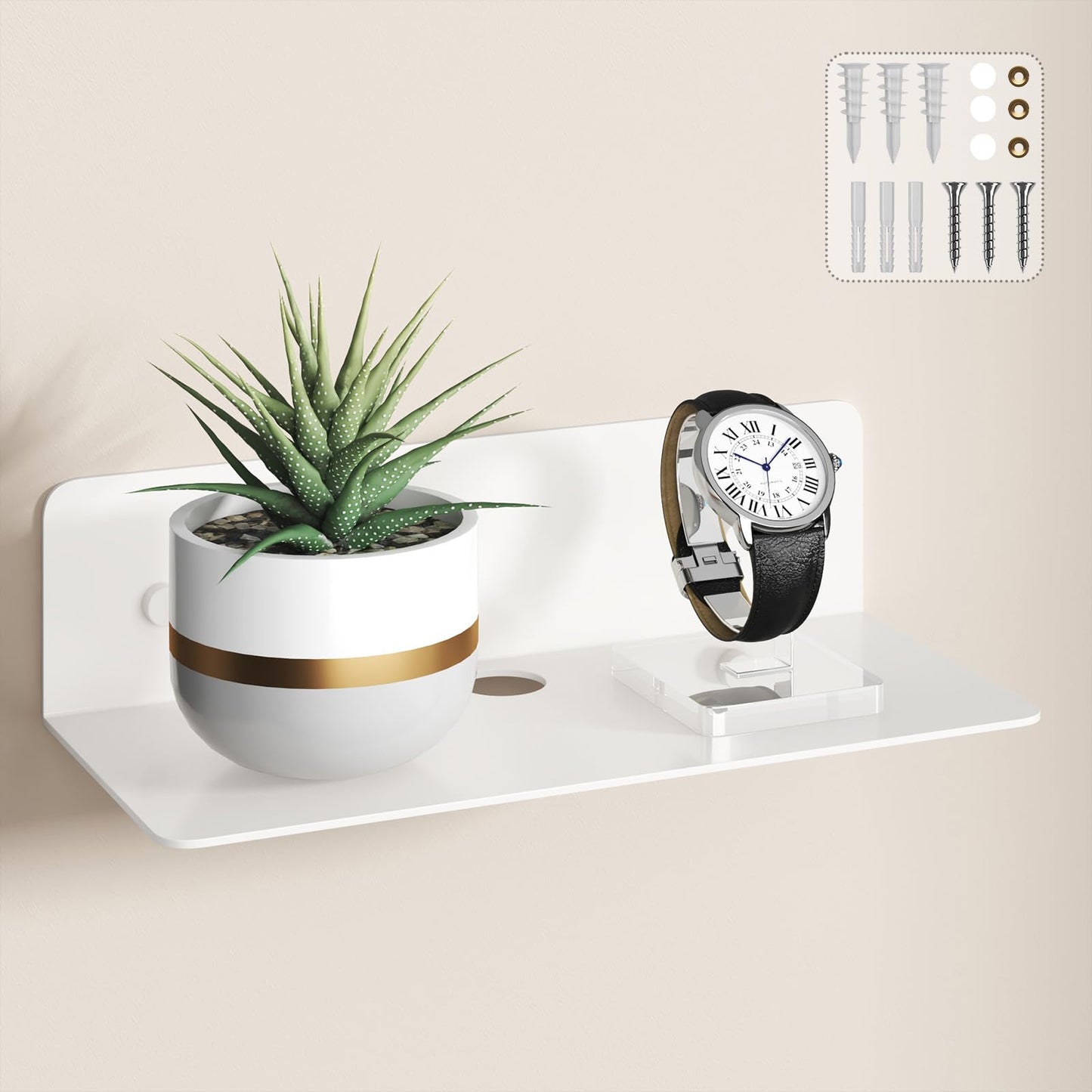 Dr.DJ Floating Shelf 9 Inch Metal Wall Mounted Set of 1 White - Easily Expand Wall Space - Aluminium Hanging Shelf Display Shelves for Bedroom, Gaming Room, Living Room, Bathroom, Office