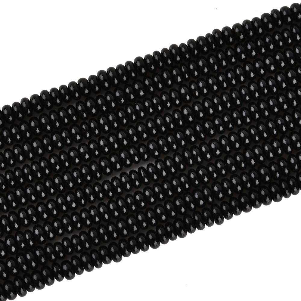 170pcs 4x2mm Natural Black Onyx Disk Rondelle Spacer Agate Stone Semi Precious Gemstone Loose Beads for Jewelry Making 15 Inch