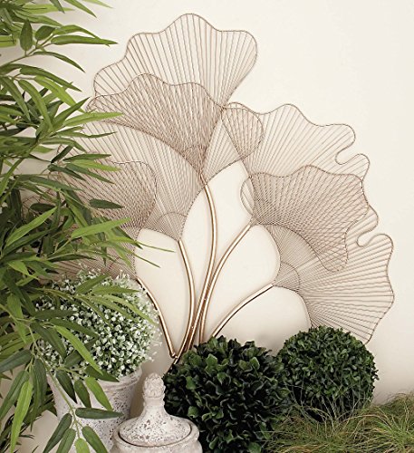 Deco 79 Metal Floral Home Wall Decor Ginkgo Leaf Wire Wall Sculpture, Wall Art 35" x 1" x 34", Copper