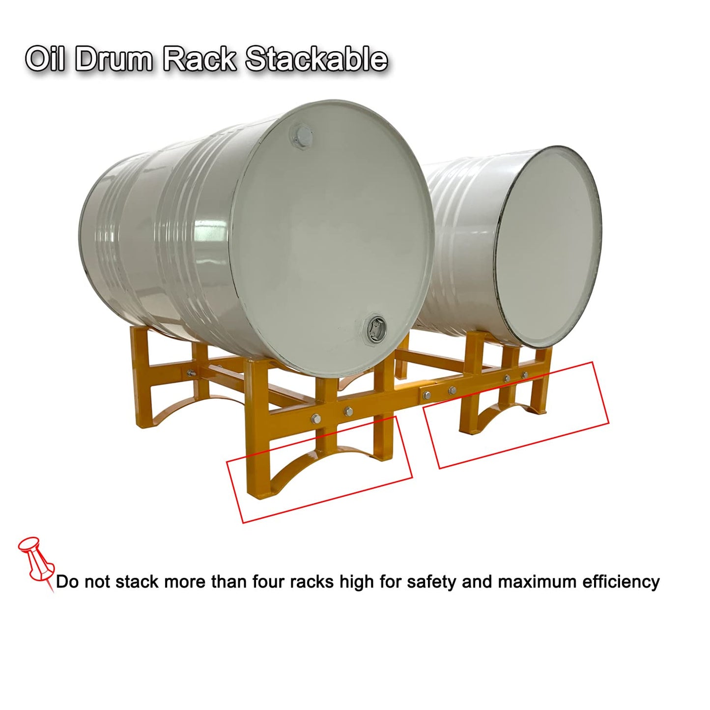 Koxuyim Heavy Duty Oil Drums Rack Stackable 55 Gallons 2200Lbs Load Capacity, Mobile Oil Barrel Bracket with Four-Way Fork Truck Access, Drum Rack Steel Powder Coated Yellow