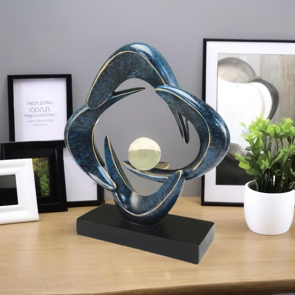 CECKQUE Modern Home Decor Abstract Decorative Sculpture Decorations for Living Room Dining Room Office, Resin Art Statues Coffee Table Bookshelf Decor Accents (Blue)