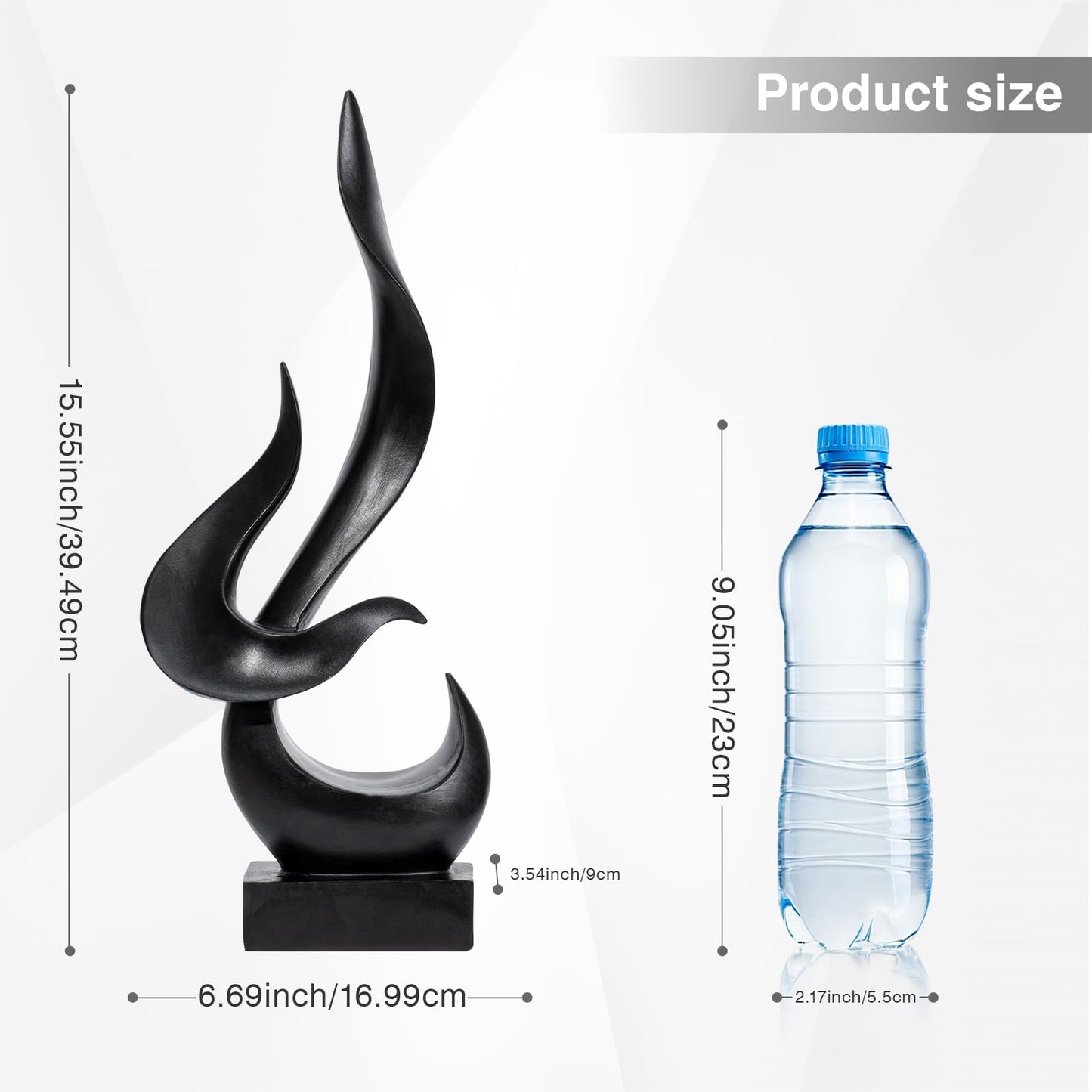 Paytonture Black Fire Flame Sculpture, Modern Abstract Resin Statue, Art Statue Home Decor for Living Room TV Stand Coffee Table Shelf Accents Decor.