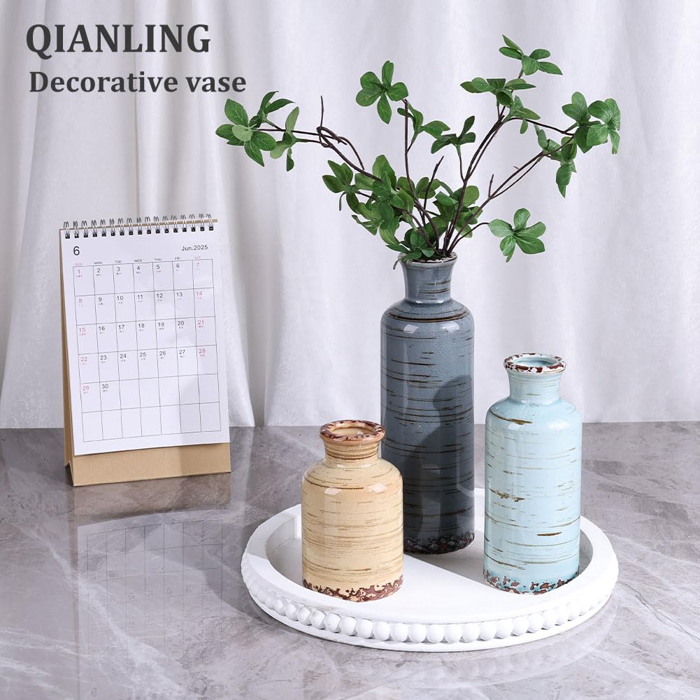 Ceramic Vase Set - 3 Small Flower Vases Home Decor, Modern Rustic Farmhouse Pottery Vases for Centerpieces, Living Room, Kitchen, Shelf, Bedroom, Bathroom, Fireplace, Table Shelf and Entryway Decor
