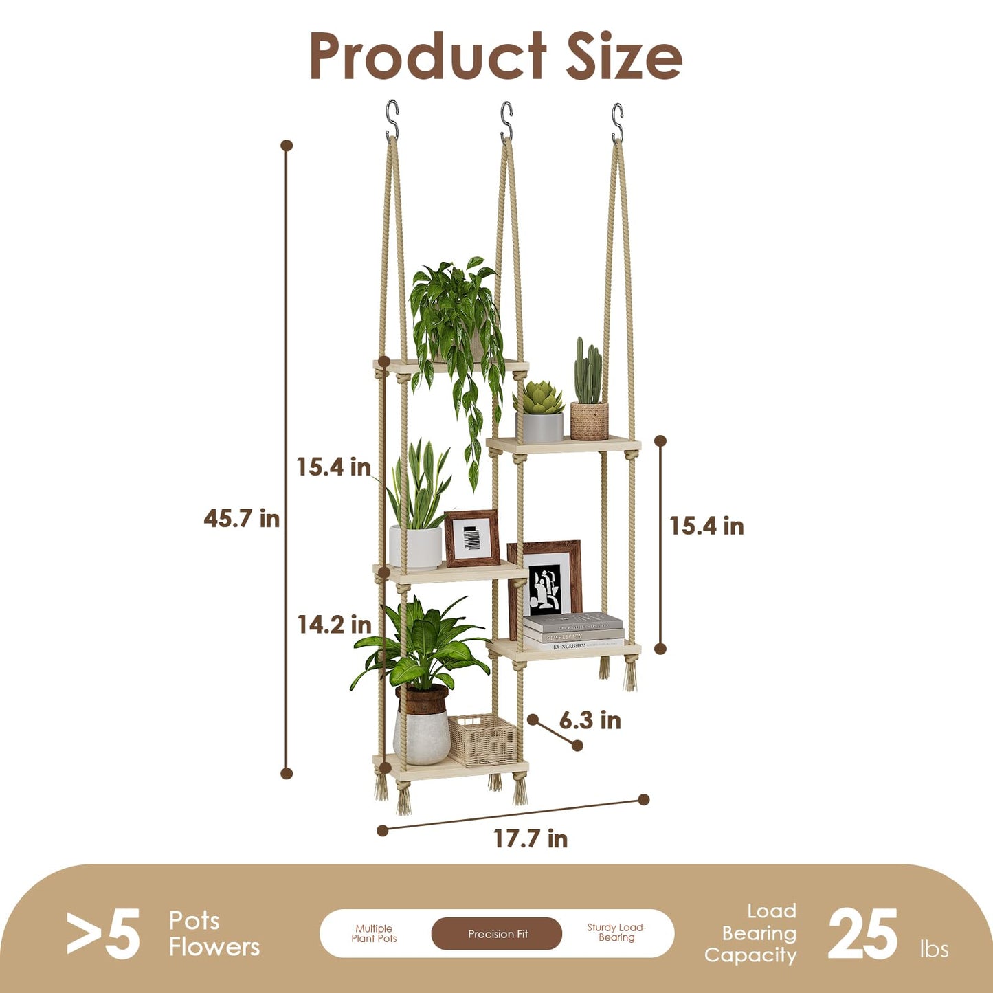 Bamworld Hanging Shelves Plant Hanger Indoor Window Plant Shelves Wood Plant Wall Shelf Window Sill Plant Shelf Indoor Hanging Plant Stand Living Room Decor Garden Boho Decor