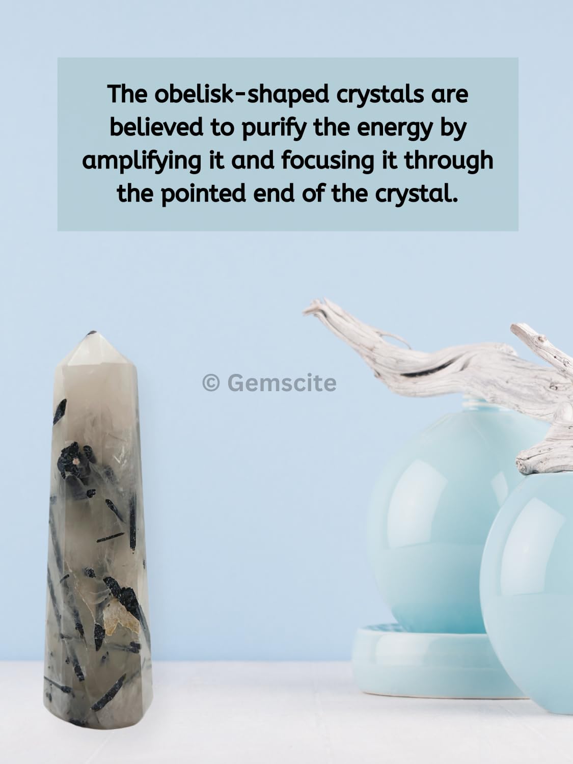 WholesaleGemShop 3 Inch (70 mm) Gemstones Black Rutile Obelisk Tower Jumbo Facet Aura Rock Crystal Natural Polished Earth Wand Spirit