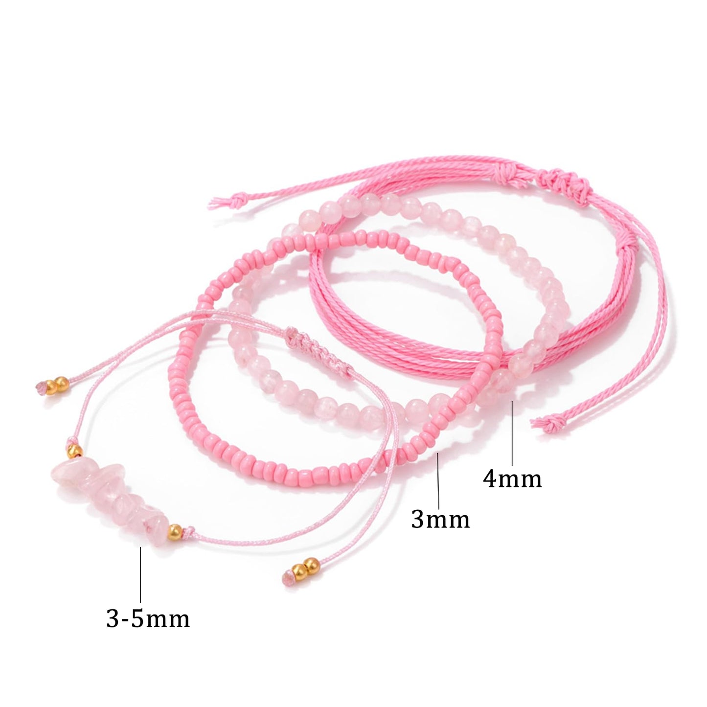 MORIANCE 4Pcs Rose Quartz Bracelet for Women Rose Quartz Crystal Boho Bracelet Rose Quartz Jewelry Handmade Pink Natural Stone Beaded Bracelets Pink Jewelry for Women