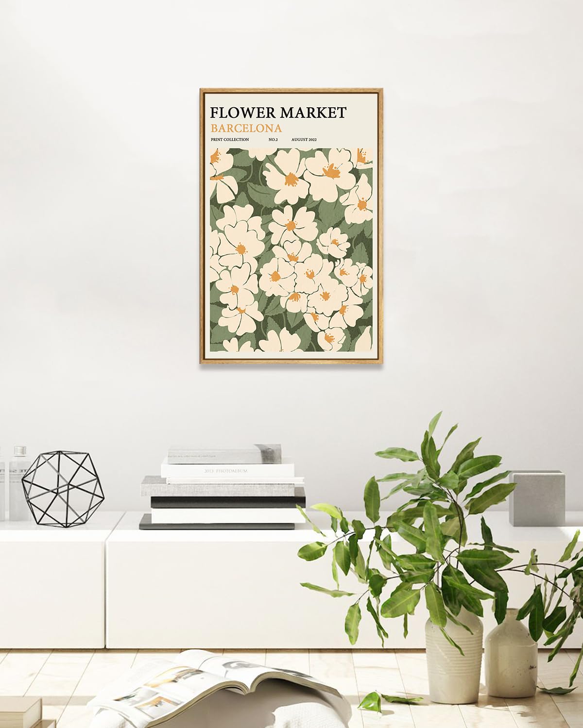 Zzuyi Framed Flower Market Wall Art,Green And White Floral Botanical Canvas Wall Decor Pictures,Floral Rusitc Pictures for Living Room Bedroom Dining Room 12x16in