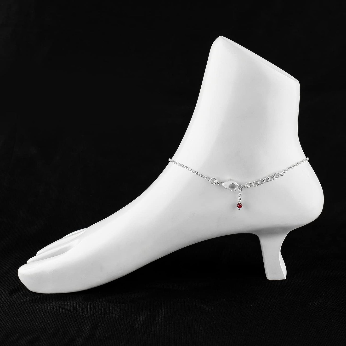 YANARA Garnet Ankle Bracelets for Women, Natural January Birthstone, Red Beads, Boho Chakra Healing Crystals, Dainty Anklet 9"+1.25" inch Silver Plated Adjustable Chain, Valentines Day Gifts For Women
