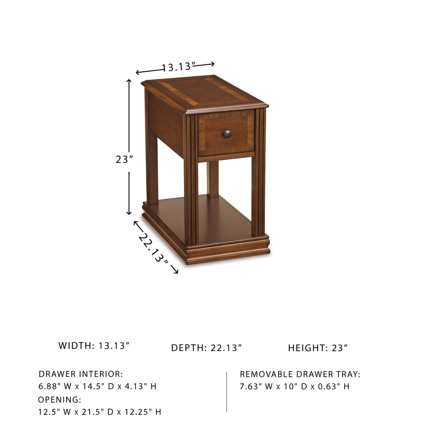 Signature Design by Ashley Breegin Chair Side End Table, 1 Drawer, 1 Fixed Shelf, Veneers, Wood, 13.13" W x 22.13" D x 23" H, Brown