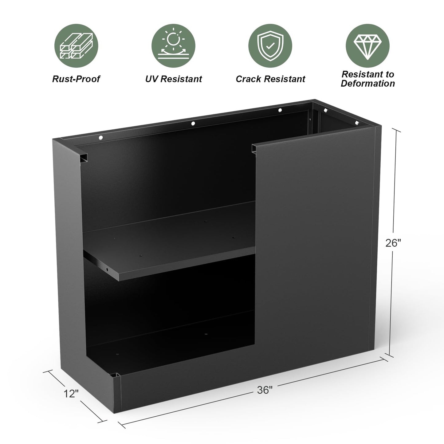 Baotree Metal Large Planter Box 36" L x 12" W x 26" H, Heavy Duty Tall Rectangle Outdoor Planter Box with Removable Insert Shelves for Porch, Garden, Patio, Yard (Black)