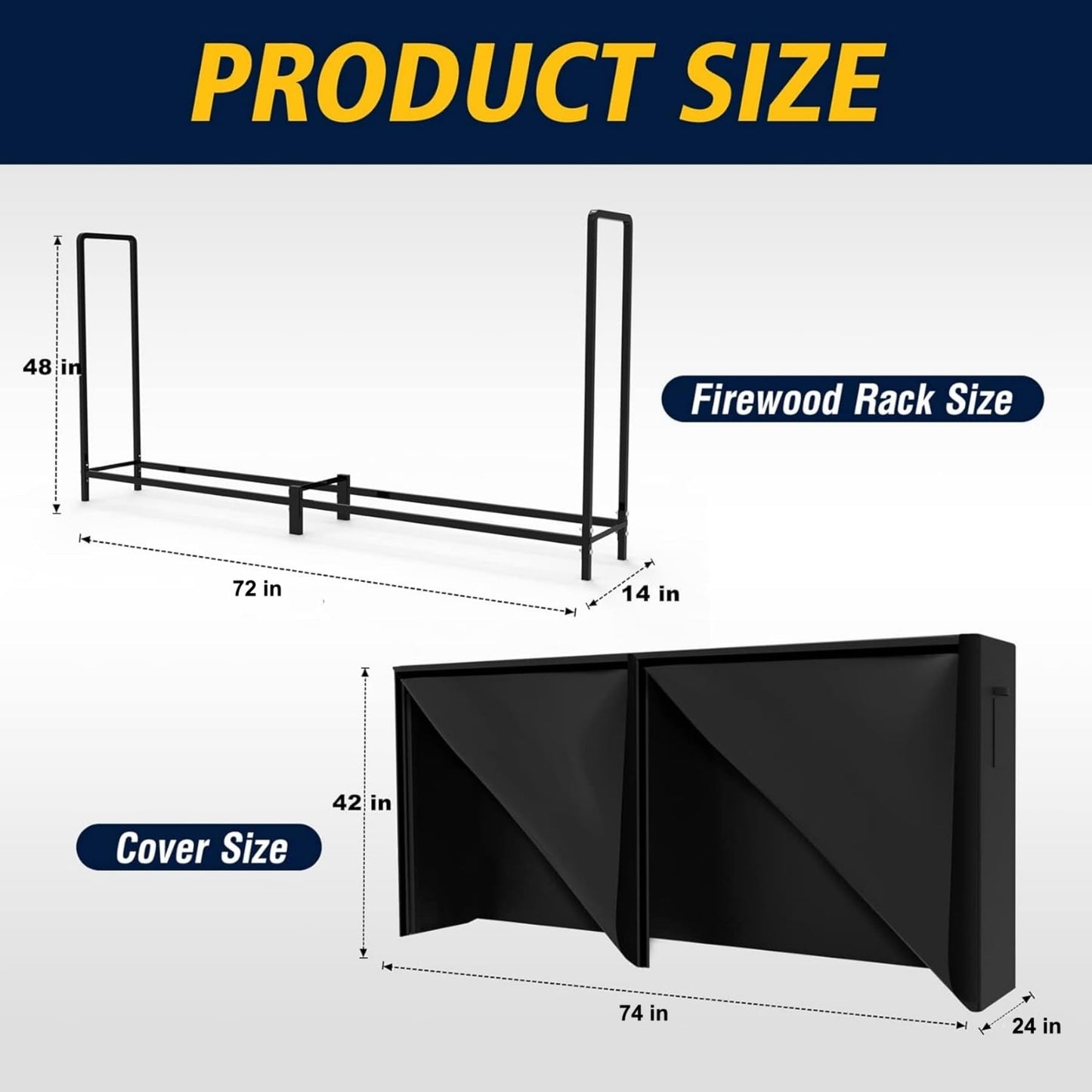 WALMANN 6 ft Firewood Rack with Cover, Heavy Duty Log Rack With Weather Resistant 600D Oxford Fabric Cover, Indoor/Outdoor Wood Holder for Firewood
