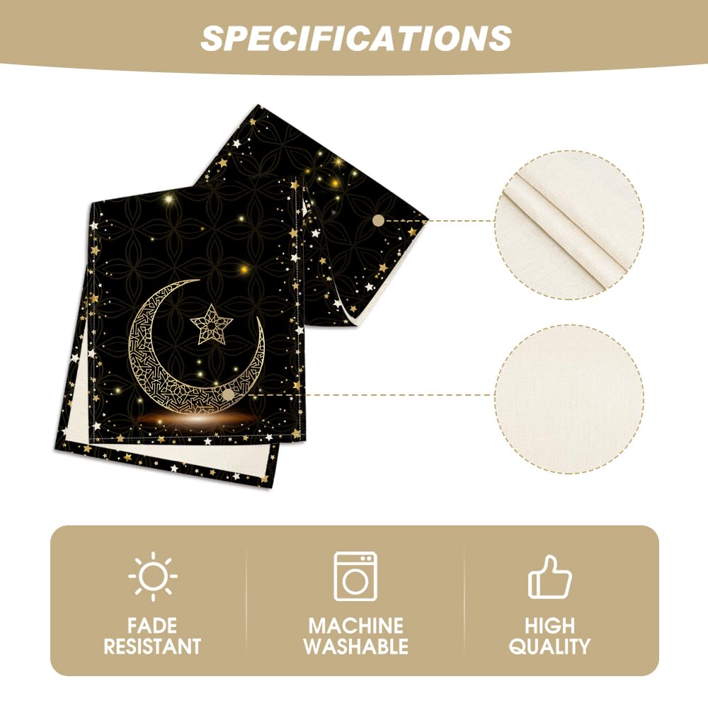 Artoid Mode Black Star Ramadan Moon Table Runner, Seasonal Kitchen Dining Table Decoration for Home Party Decor 13x72 Inch