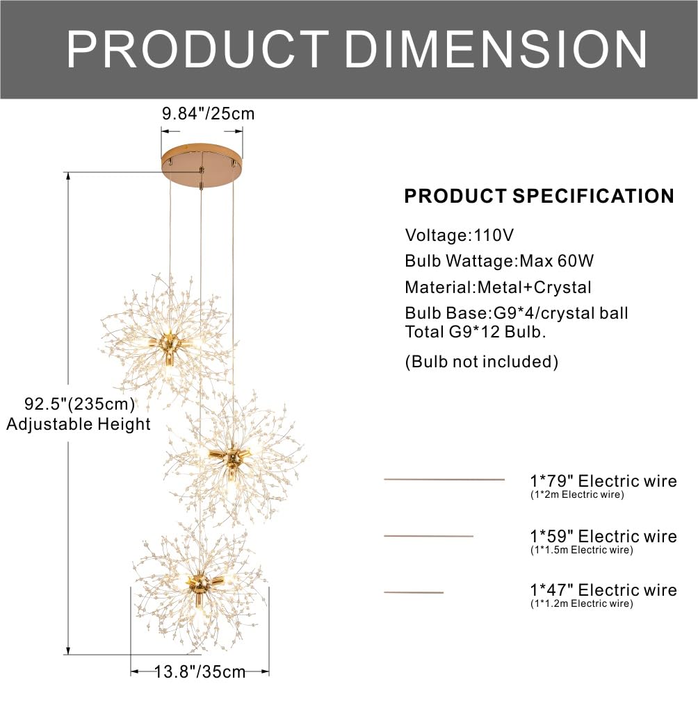 TELAFLY Crystal Firework Chandeliers,Modern Dandelion Starburst Ceiling Hanging Pendant Lighting Fixtures for Dining Room Bedroom Kitchen Living Room (8-Light)