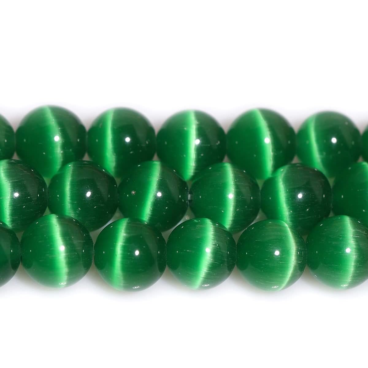HAAMIIQII 8mm Grass Green Cat Eye Glass Round Crystal Stone Loose Gemstone Beads for Jewelry Making Bracelets Necklaces Earrings Crafts (45-50pcs)