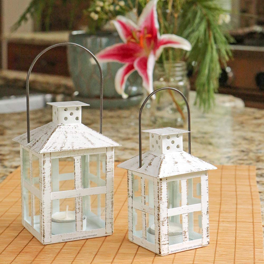 Kate Aspen Rustic Farmhouse Decor White Candle Holder Lantern Decorative (5 Inch), Wedding Decoration, Centerpiece Table Decorations, Home Decor, Shelf Decor, Fireplace Lantern