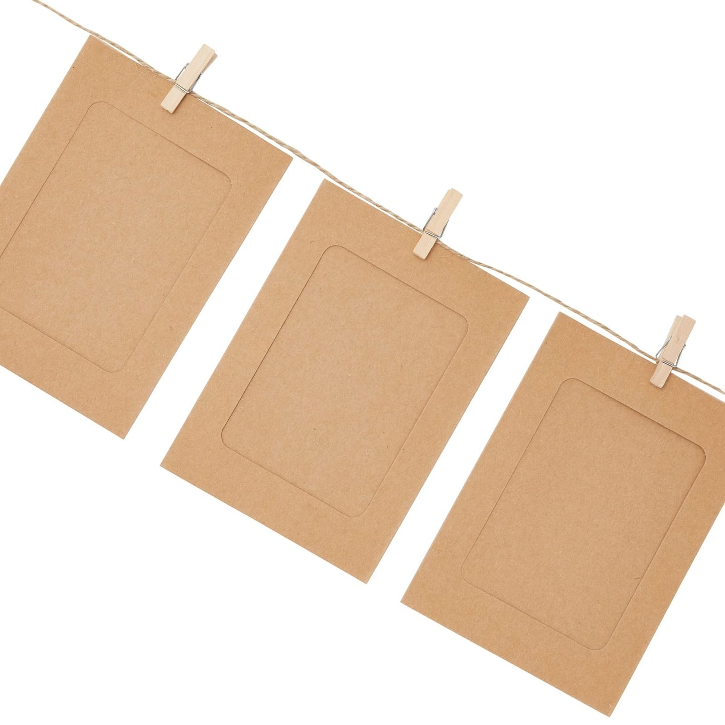 Juvale Paper Photo Frames Hanging Kit - 4x6, Brown, 50 Pack, Rustic Eclectic - Bulk Picture Frames & Photo String with Clips