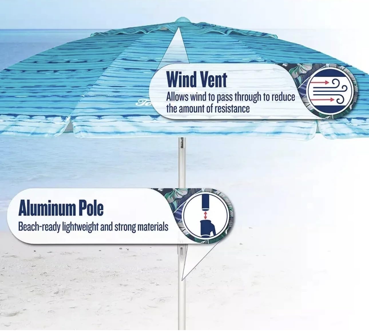 Sepras T0MMY BAHAMA 8 ft Beach Umbrella with wind vent and sand anchor (Blue Pattern)