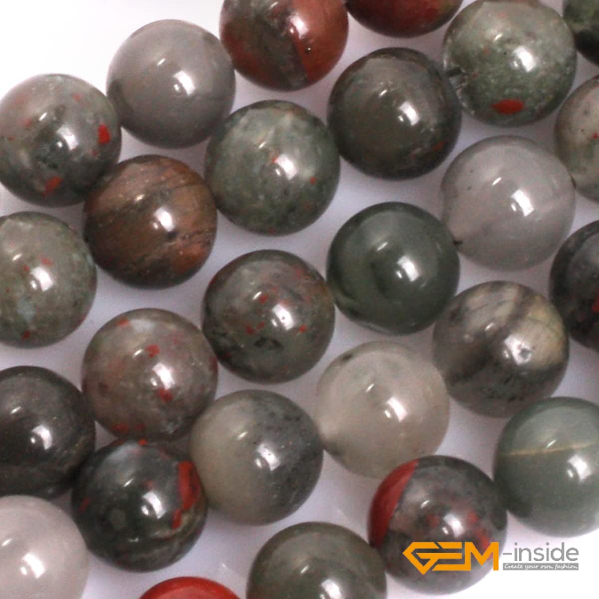 GEM-Inside Natural 8mm Africa Bloodstone Gemstone Loose Beads Round Crystal Energy Stone Power Beads for Jewelry Making 15"