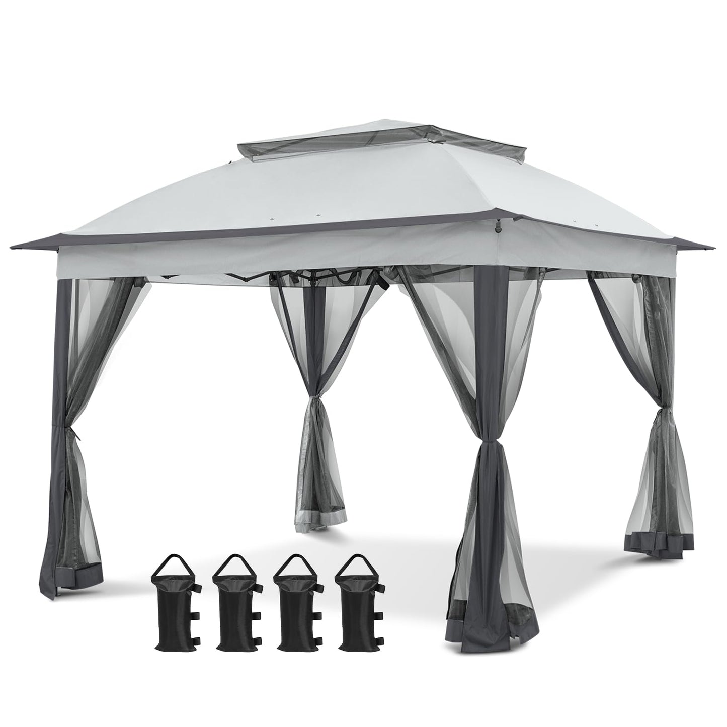 COOS BAY 11x11 Pop Up Gazebo with Mesh Netting, Instant Outdoor Canopy Tent, Water Resistant Shelter with UPF 50+ UV Protection, 121 Sq Ft Coverage, Gray